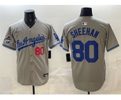 Men's Los Angeles Dodgers #80 Emmet Sheehan Gray 2025 World Series Champions Patch Limited Stitched Baseball Jersey