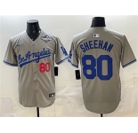 Men's Los Angeles Dodgers #80 Emmet Sheehan Gray 2025 World Series Patch Limited Stitched Baseball Jersey