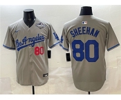 Men's Los Angeles Dodgers #80 Emmet Sheehan Gray 2025 World Series Patch Limited Stitched Baseball Jersey