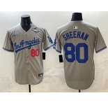 Men's Los Angeles Dodgers #80 Emmet Sheehan Grey 2025 World Series Patch Limited Stitched Baseball Jersey