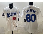 Men's Los Angeles Dodgers #80 Emmet Sheehan White 2025 World Series Champions Patch Limited Stitched Baseball Jersey