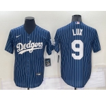 Men's Los Angeles Dodgers #9 Gavin Lux Navy Blue Pinstripe Stitched MLB Cool Base Nike Jersey