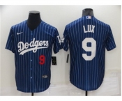 Men's Los Angeles Dodgers #9 Gavin Lux Navy Blue Pinstripe Stitched MLB Cool Base Nike Jersey