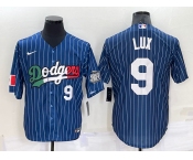 Men's Los Angeles Dodgers #9 Gavin Lux Number Navy Blue Pinstripe 2020 World Series Cool Base Nike Jersey