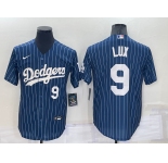 Men's Los Angeles Dodgers #9 Gavin Lux Number Navy Blue Pinstripe Stitched MLB Cool Base Nike Jersey