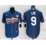 Mens Los Angeles Dodgers #9 Gavin Lux Number Rainbow Blue Red Pinstripe Mexico Cool Base Nike Jersey