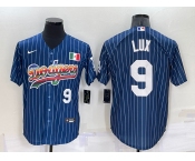 Men's Los Angeles Dodgers #9 Gavin Lux Number Rainbow Blue Red Pinstripe Mexico Cool Base Nike Jersey