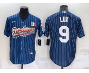 Men's Los Angeles Dodgers #9 Gavin Lux Rainbow Blue Red Pinstripe Mexico Cool Base Nike Jersey