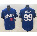 Men's Los Angeles Dodgers #99 Joe Kelly Number Blue 2021 City Connect Cool Base Stitched Jersey