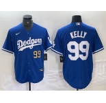 Men's Los Angeles Dodgers #99 Joe Kelly Number Blue Stitched Cool Base Nike Jersey