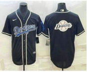 Men's Los Angeles Dodgers Big Logo Black Cool Base Stitched Baseball Jersey1