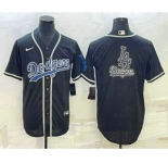 Men's Los Angeles Dodgers Big Logo Black Cool Base Stitched Baseball Jersey