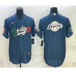 Men's Los Angeles Dodgers Big Logo Navy Blue Pinstripe Stitched MLB Cool Base Nike Jersey5