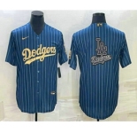 Mens Los Angeles Dodgers Big Logo Navy Blue Pinstripe Stitched MLB Cool Base Nike Jerseys