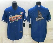Men's Los Angeles Dodgers Big Logo Rainbow Blue Cool Base Nike Jersey1