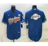 Men's Los Angeles Dodgers Big Logo Rainbow Blue Cool Base Nike Jersey2