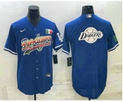 Men's Los Angeles Dodgers Big Logo Rainbow Blue Cool Base Nike Jersey2
