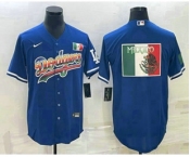 Men's Los Angeles Dodgers Big Logo Rainbow Blue Cool Base Nike Jersey