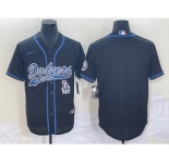 Men's Los Angeles Dodgers Black Blank With Patch Cool Base Stitched Baseball Jersey1