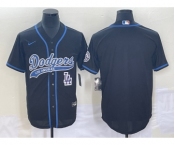 Men's Los Angeles Dodgers Black Blank With Patch Cool Base Stitched Baseball Jersey1