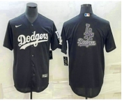 Men's Los Angeles Dodgers Black Team Big Logo Cool Base Stitched Baseball Jersey2