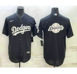 Men's Los Angeles Dodgers Black Team Big Logo Cool Base Stitched Baseball Jersey3