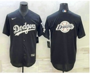 Men's Los Angeles Dodgers Black Team Big Logo Cool Base Stitched Baseball Jersey3