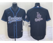 Men's Los Angeles Dodgers Black Team Big Logo With Patch Cool Base Stitched Baseball Jersey1