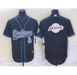 Men's Los Angeles Dodgers Black Team Big Logo With Patch Cool Base Stitched Baseball Jersey2