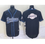 Men's Los Angeles Dodgers Black Team Big Logo With Patch Cool Base Stitched Baseball Jersey
