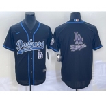 Men's Los Angeles Dodgers Black Team Big Logo With Patch Cool Base Stitched Baseball Jerseys