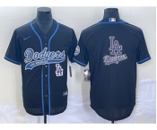 Men's Los Angeles Dodgers Black Team Big Logo With Patch Cool Base Stitched Baseball Jerseys