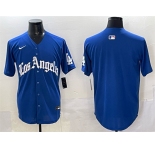 Men's Los Angeles Dodgers Blank Blue 2025 LA Gothic Style With Fernando Patch Vapor Premier Limited Stitched Baseball Jersey