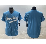 Men's Los Angeles Dodgers Blank Light Blue Throwback Cool Base Stitched Baseball Jersey
