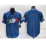 Men's Los Angeles Dodgers Blank Navy Blue Pinstripe Mexico 2020 World Series Cool Base Nike Jersey