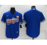 Men's Los Angeles Dodgers Blank Rainbow Blue Mexico Cool Base Nike Jersey