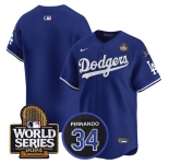 Men's Los Angeles Dodgers Blank Royal 2024 World Series With Fernando Memorial Patch Limited Stitched Baseball Jersey