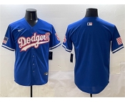 Men's Los Angeles Dodgers Blank Royal With American Flag Patch Limited Stitched Baseball Jersey