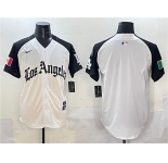 Men's Los Angeles Dodgers Blank Team Big Logo White Black Mexico 2025 LA Gothic Style With Fernando Patch Vapor Premier Limited Stitched Baseball Jersey