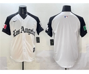 Men's Los Angeles Dodgers Blank Team Big Logo White Black Mexico 2025 LA Gothic Style With Fernando Patch Vapor Premier Limited Stitched Baseball Jersey