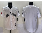 Men's Los Angeles Dodgers Blank White Mexico 2025 LA Gothic Style With Fernando Patch Vapor Premier Limited Stitched Baseball Jersey