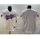 Men's Los Angeles Dodgers Blank White With American Flag Patch Limited Stitched Baseball Jersey