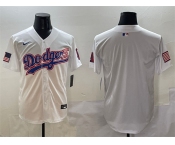 Men's Los Angeles Dodgers Blank White With American Flag Patch Limited Stitched Baseball Jersey