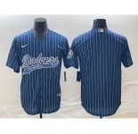 Men's Los Angeles Dodgers Blue Pinstripe Blank With Patch Cool Base Stitched Baseball Jerseys