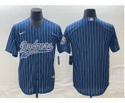 Men's Los Angeles Dodgers Blue Pinstripe Blank With Patch Cool Base Stitched Baseball Jerseys