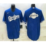 Men's Los Angeles Dodgers Blue Team Big Logo Cool Base Stitched Baseball Jersey1