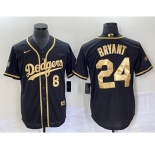 Men's Los Angeles Dodgers Front #8 Back #24 Kobe Bryant Black Gold Cool Base Stitched Baseball Jersey