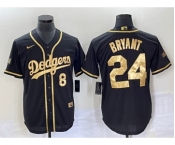 Men's Los Angeles Dodgers Front #8 Back #24 Kobe Bryant Black Gold Cool Base Stitched Baseball Jersey