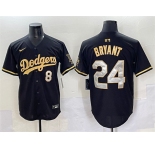 Men's Los Angeles Dodgers Front #8 Back #24 Kobe Bryant Black Gold Limited Stitched Jersey