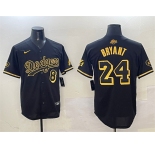 Men's Los Angeles Dodgers Front #8 Back #24 Kobe Bryant Black Gold Stitched Jersey